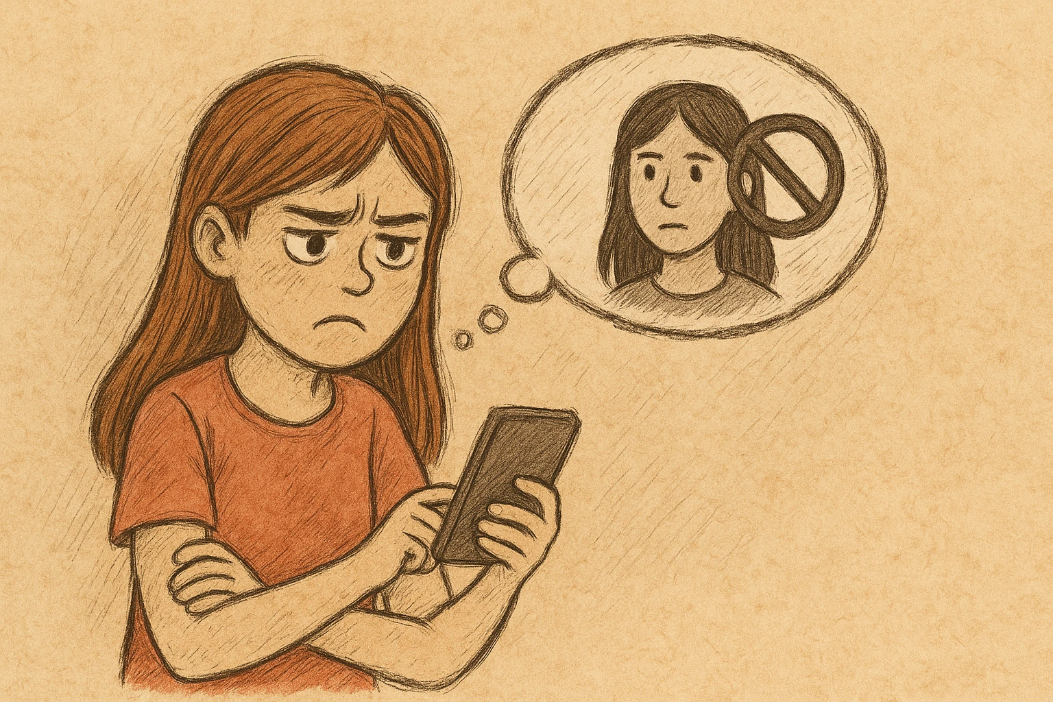 A teenage girl is upset about being blocked by a friend.